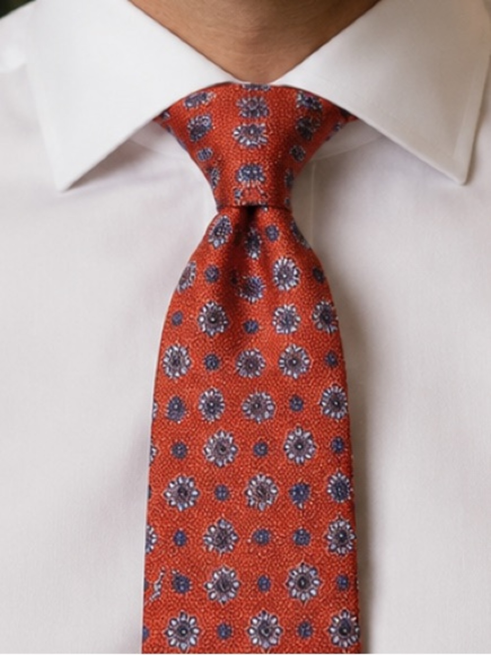 Isaia Seven-Fold Orange Floral Medallion Silk Tie
